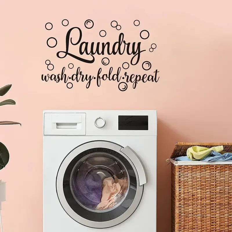 18x11in Laundry Room Wall Decal - 'Wash, Dry, Fold, Repeat' - Cute Vinyl Quote Sticker Art Decor