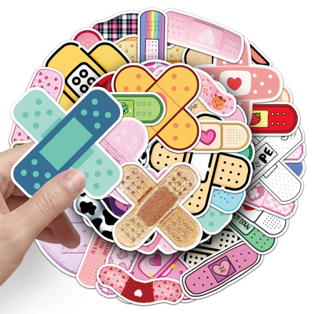 50/100PCS Cartoon Band Aid Cartoon Stickers Creative Cute Waterproof Decoration Laptop Phone Case Luggage Stickers