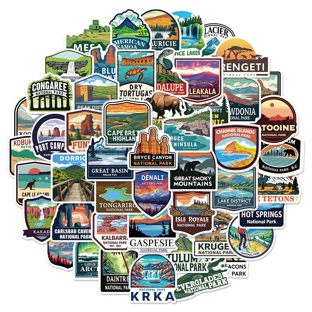 50/100PCS National Park Fun Stickers Handbook Tags Luggage Guitar Laptop Decoration Waterproof Stickers
