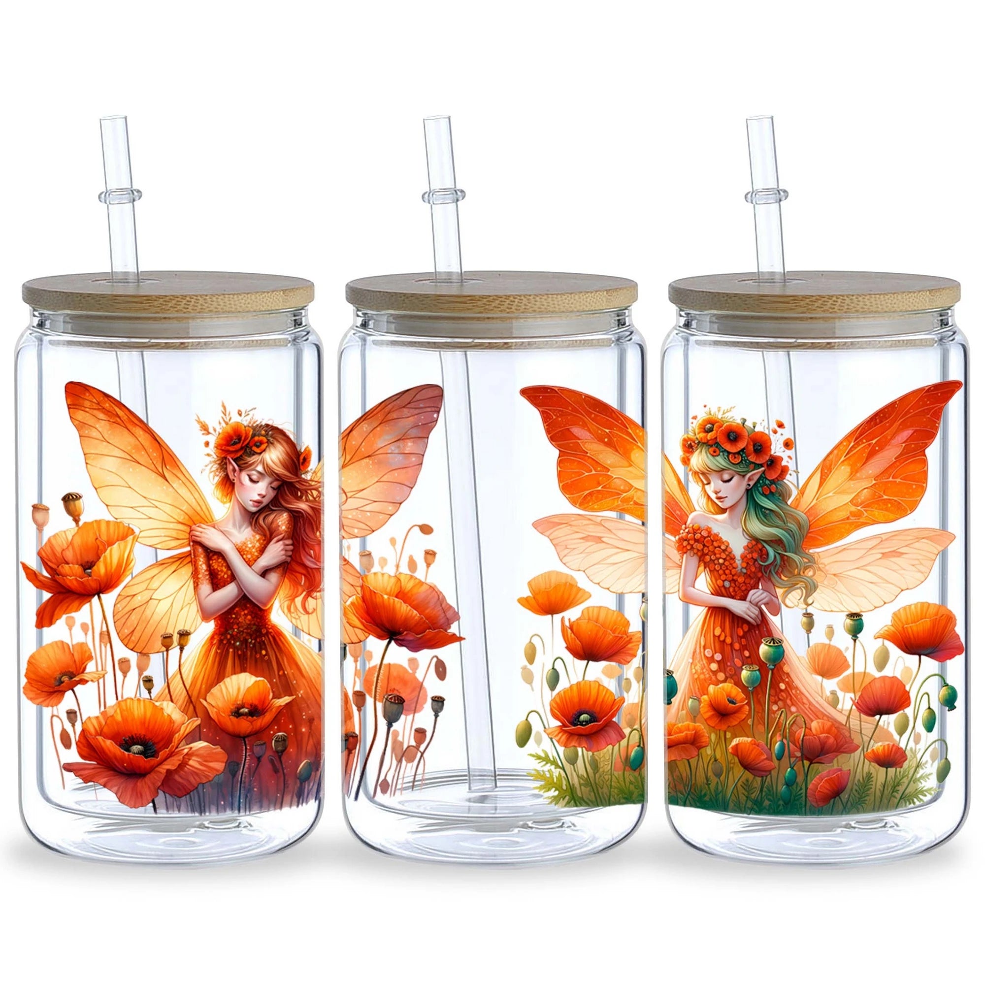 5 sheets fairy UV DTF cup packaging suitable for 16 oz glass, waterproof UV DTF stickers suitable for 16 oz glass