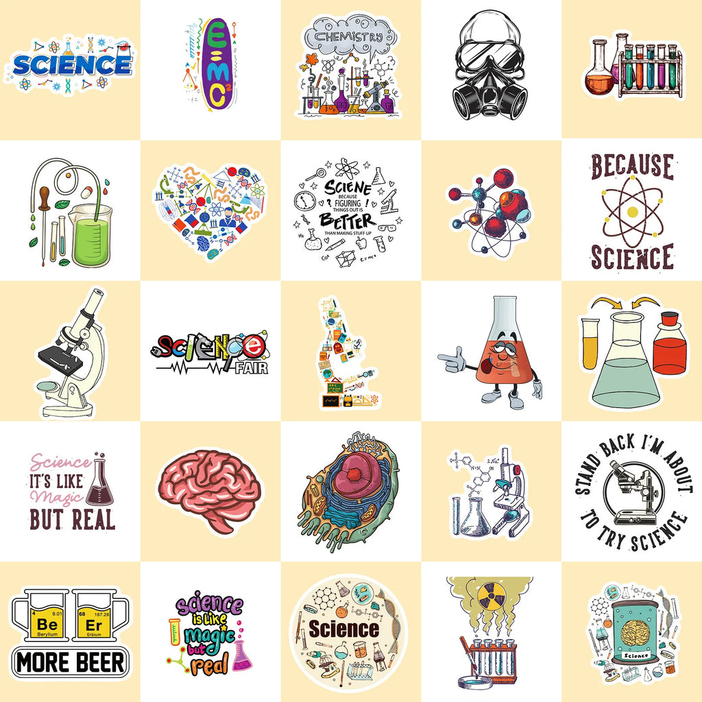 50/100PCS Chemical Equipment Laboratory Science Cartoon Laboratory Supplies Stickers Computer Notebook Stationery Stickers