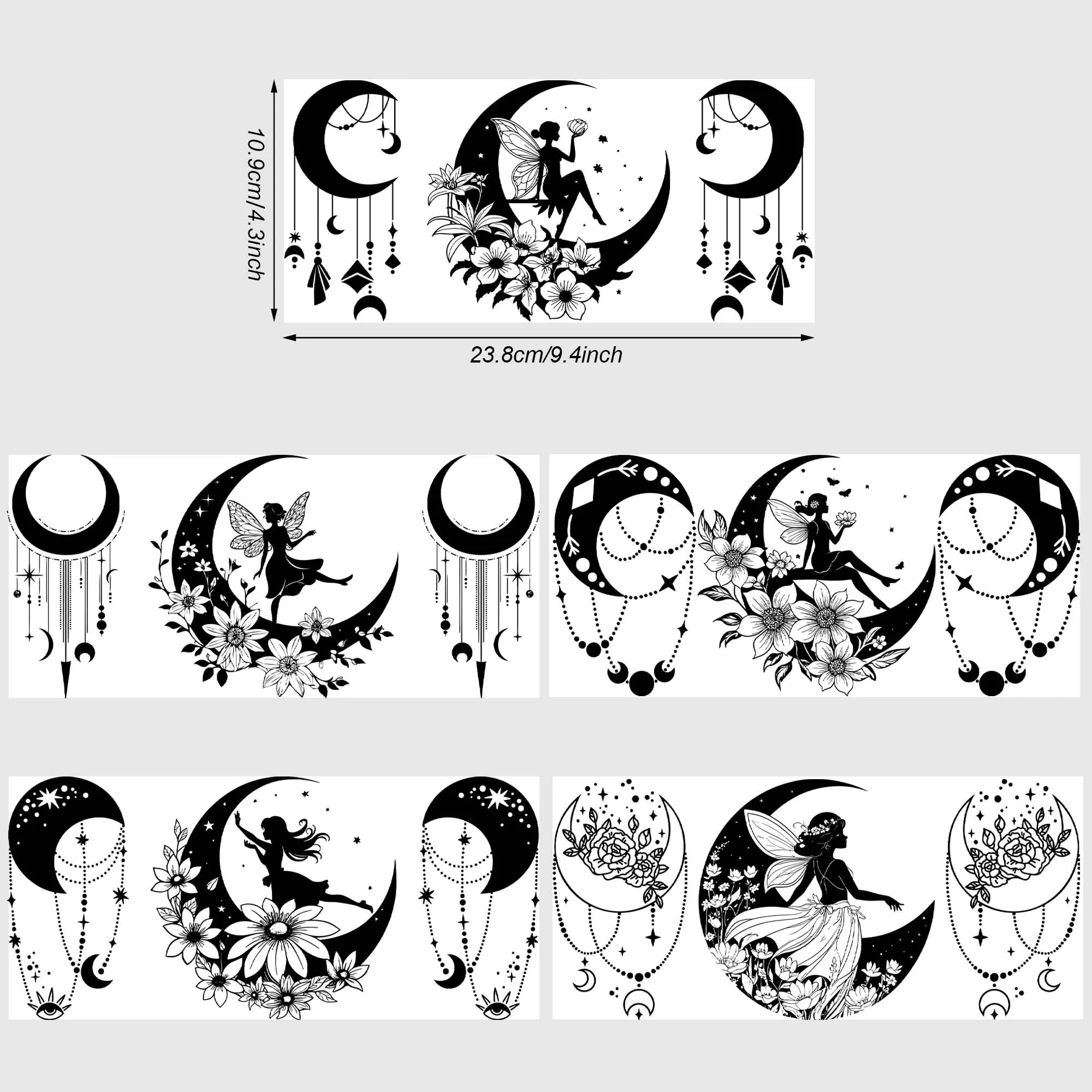 5 Sheets Moon Fairy UV DTF Cup Stickers, Glass Cup DTF Transfer Stickers, Waterproof Wipeable Transfer Paper