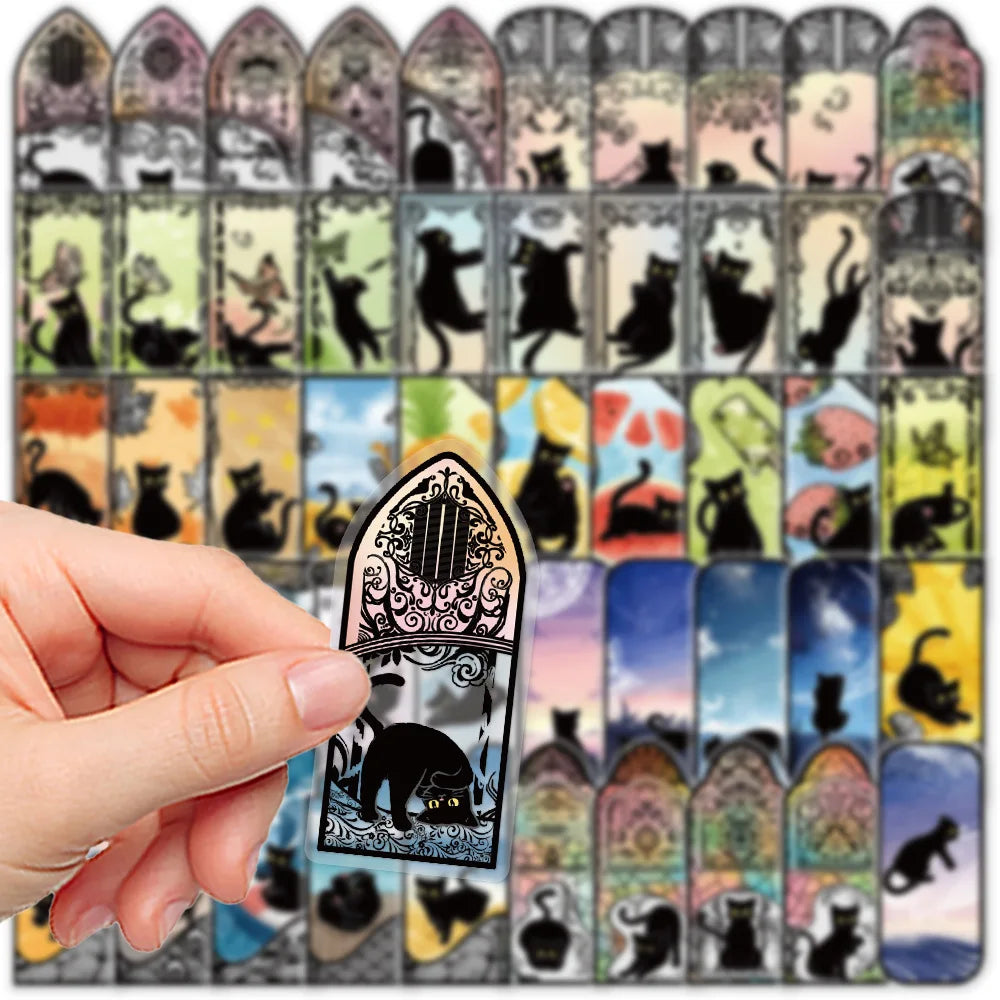 50PCS Transparent PET Cartoon Novelty Cat Imagination Stickers Decorative Luggage Laptop Stationery Reward Stickers