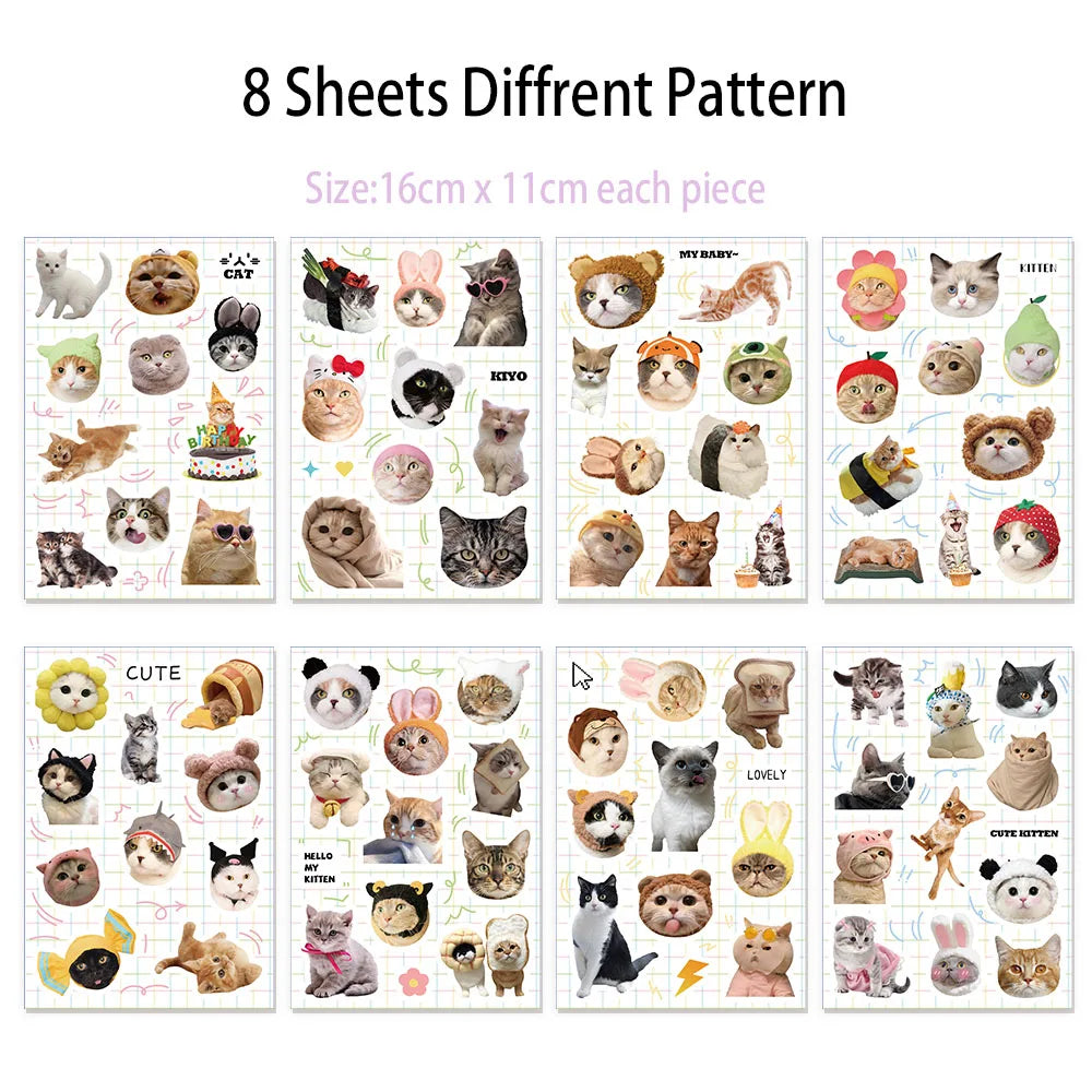 8PCS Cute Cat Fun Animal Graffiti Stickers Toy DIY Manual Luggage Motorcycle Laptop Luggage Stickers