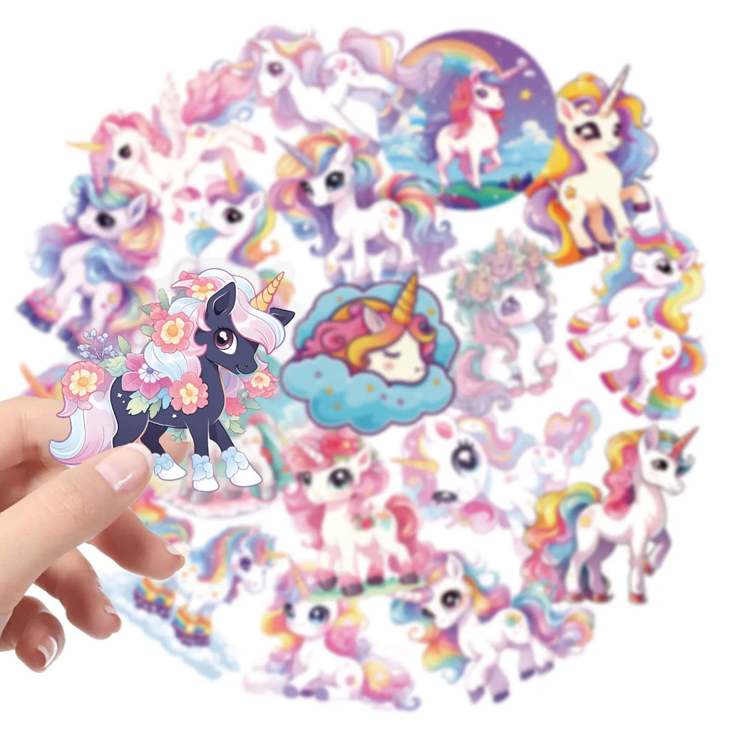56/112PCS Cute Unicorn Transparent PET Stickers Dreamy Fairy Tale Rainbow Horse Tablet Stationery  Notebook Waterproof Sticker