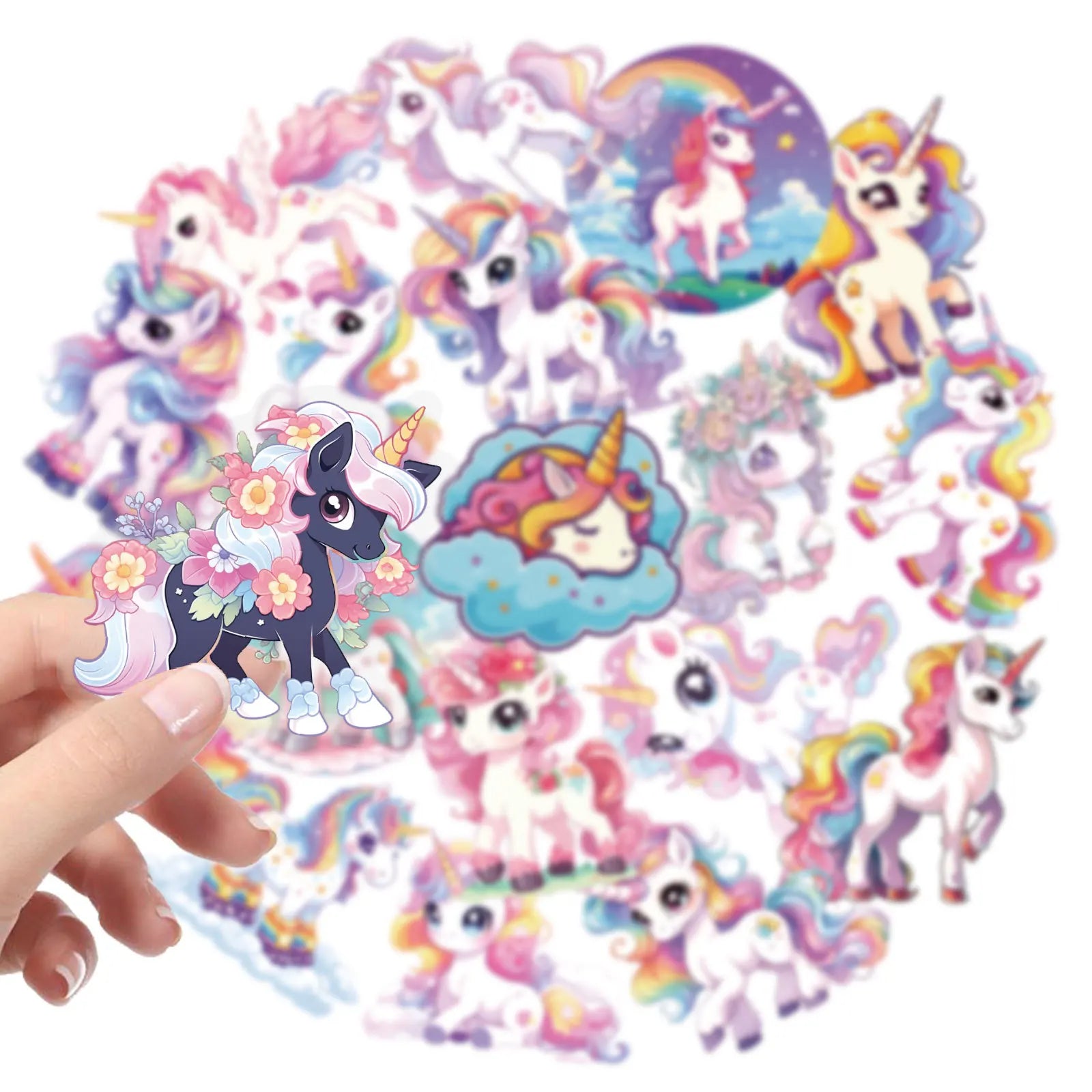 56/112PCS Cute Unicorn Transparent PET Stickers Dreamy Fairy Tale Rainbow Horse Tablet Stationery  Notebook Waterproof Sticker