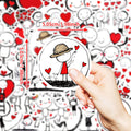 50PCS Simple Line Graffiti Stickers Red Heart Cartoon DIY Children Staionary Notebook Stickers