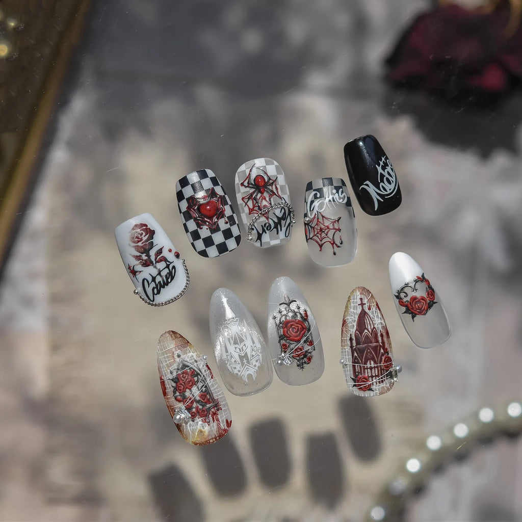 Halloween Stickers 5D Embossed Dark Castle Flower Window Butterfly Rose Spider Nail Art Stickers Decals DIY Nails 3D Decorations