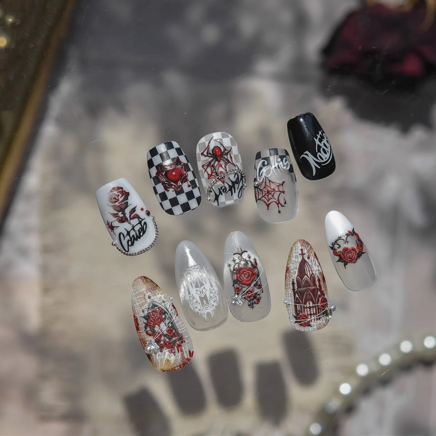 Halloween Stickers 5D Embossed Dark Castle Flower Window Butterfly Rose Spider Nail Art Stickers Decals DIY Nails 3D Decorations