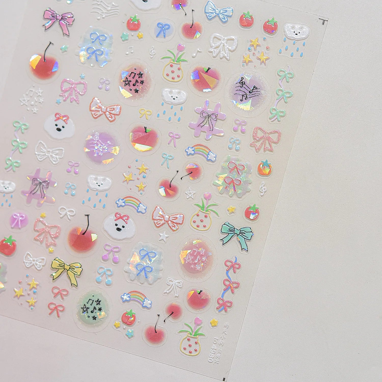 Kawaii Cherry Bow Nail Stickers 5D French Cute Red Bow Fruit Design Self Adhesive Decoration Nails Stickers DIY Nail Accessories
