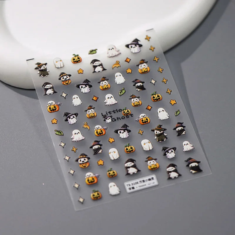 Ghost Nail Art Stickers 5D Halloween Pumpkin Ghost Self Adhesive Transfer For Nails DIY 3D Manicure Decorations Decals Stickers