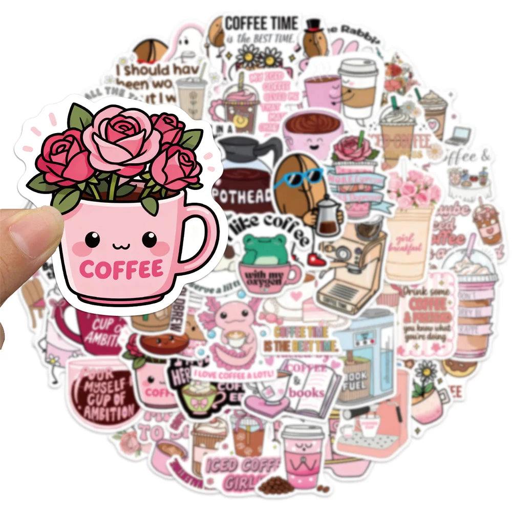 50PCS Funny Coffee Graffiti Stickers DIY Luggage Scooter Water Cup Computer Tablet Waterproof Stickers