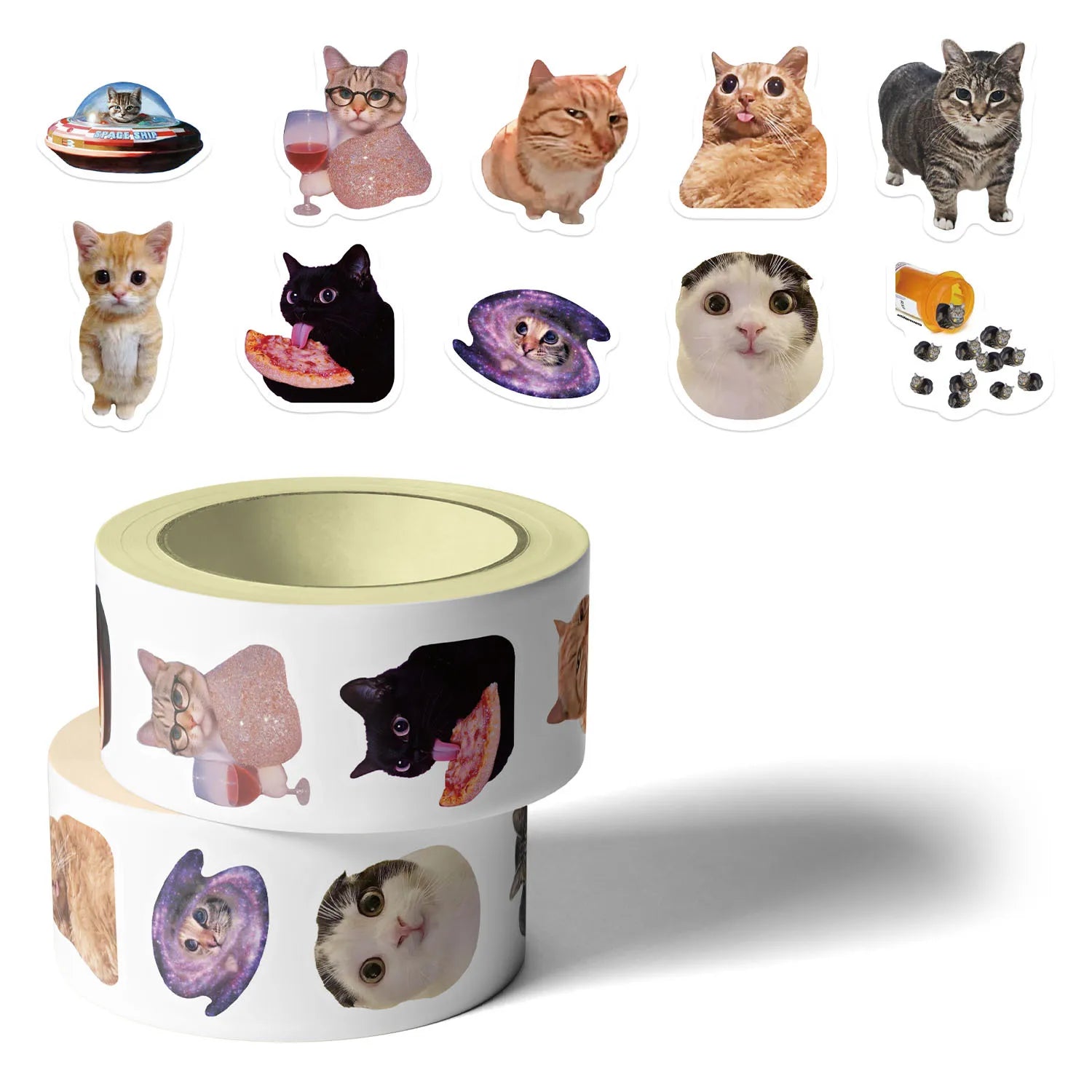 500PCS/Roll Adhesive Tape Cartoon Cute Cat Decoration Letter Seal Children Stationery Notebook Reward Sticker