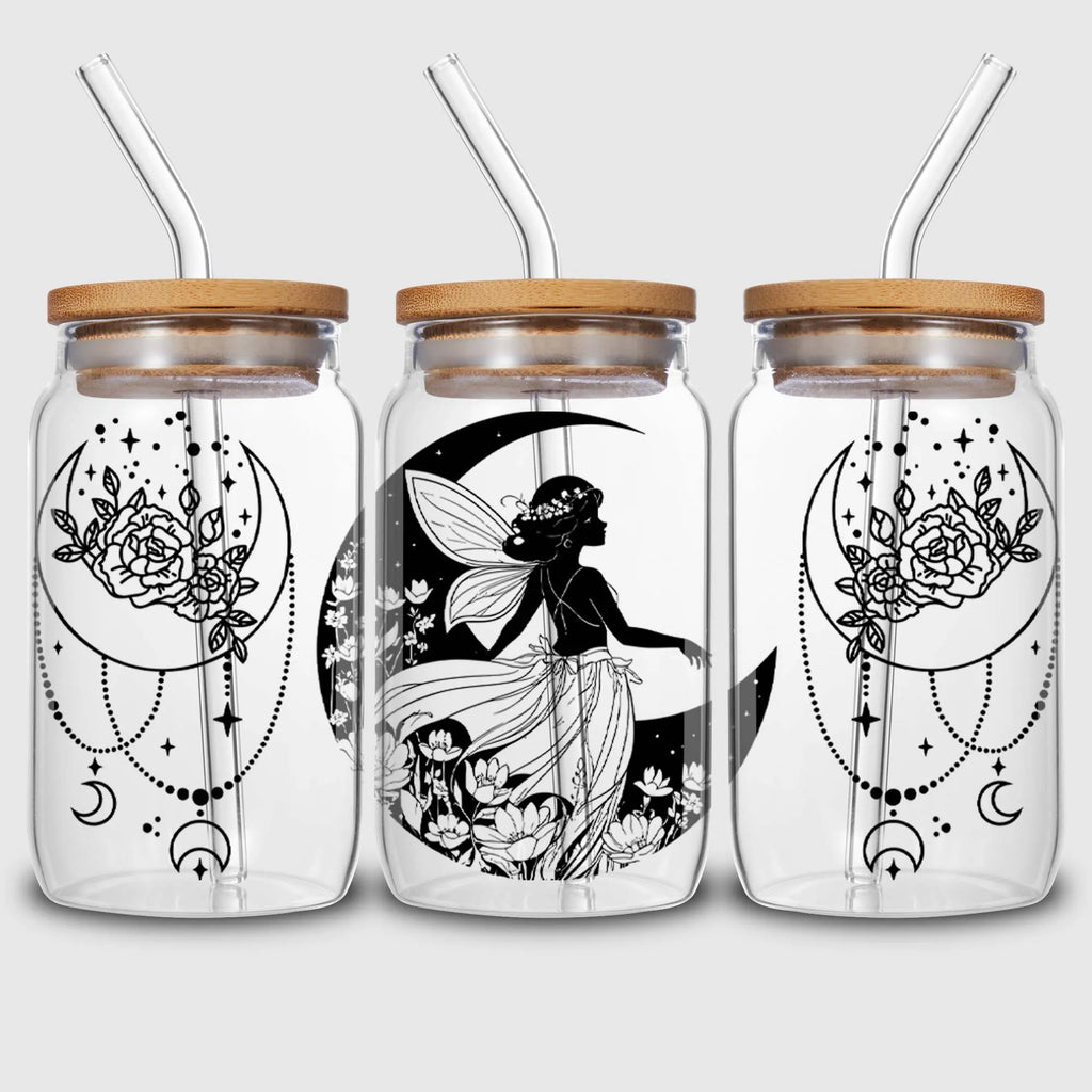 5 Sheets Moon Fairy UV DTF Cup Stickers, Glass Cup DTF Transfer Stickers, Waterproof Wipeable Transfer Paper