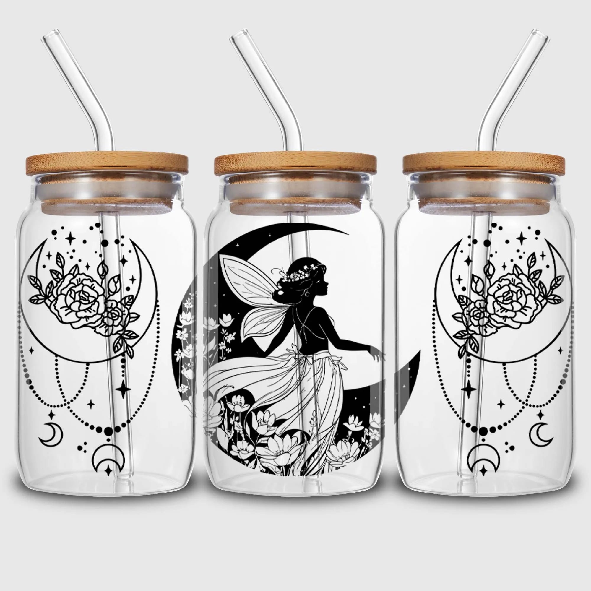 5 Sheets Moon Fairy UV DTF Cup Stickers, Glass Cup DTF Transfer Stickers, Waterproof Wipeable Transfer Paper