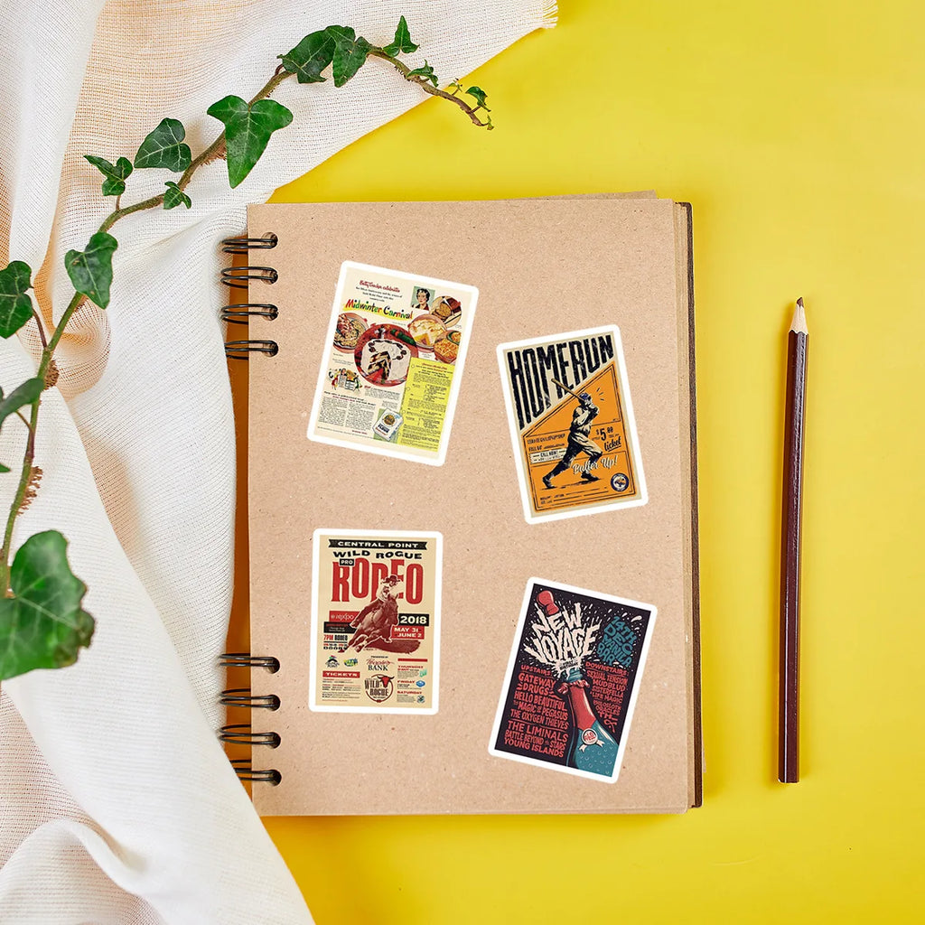 50/100Pcs American Vintage Poster Doodle Creative Stickers for Phone Laptop Helmet Fridge Drawer Storage Box Waterproof Decals