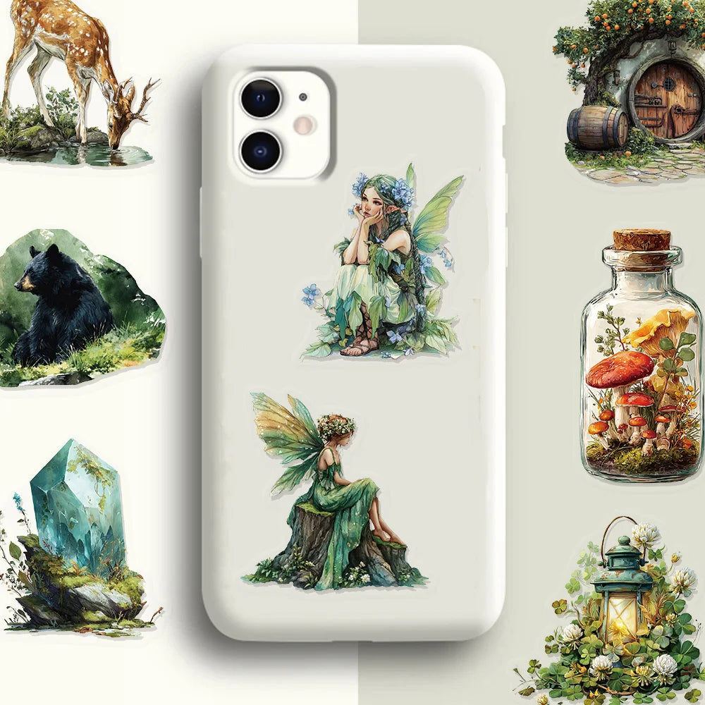 50PCS Transparent Forest Theme Green Series Decorative Graffiti Stickers DIY Phone Case Laptop Tablet Toy Stickers