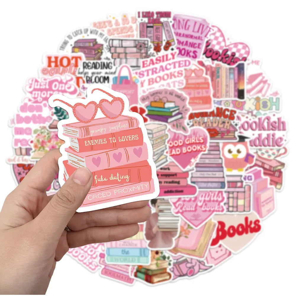 50PCS Pink Bookish Cartoon Stickers Creative DIY Stickers Tags Tablet Water Cup Decoration Stickers