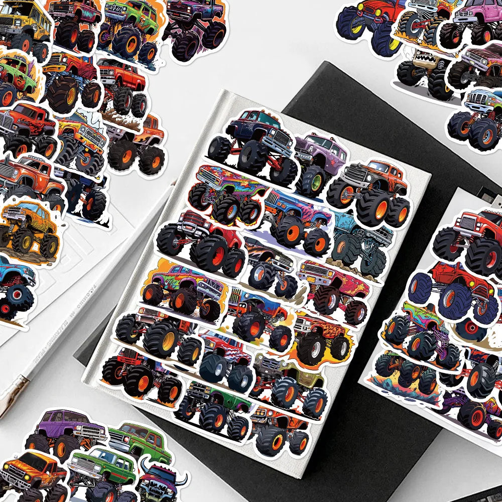 50/100PCS Cartoon Creative Monster Truck Stickers Laptop Luggage DIY Waterproof Decorative Stickers