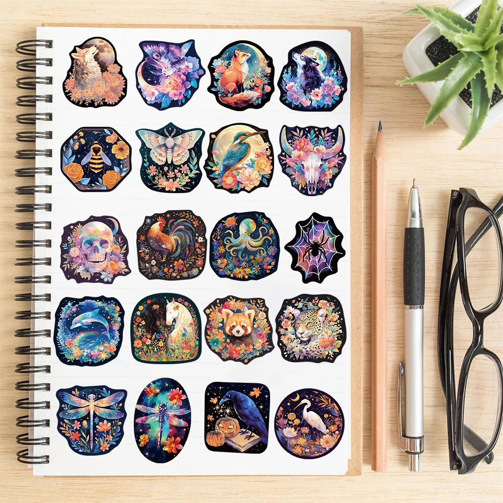 50PCS Laser Cute Animals Sticker Refrigerator Waterproof Laptops Stationery Cup Luggage Creative Decorating Cartoon Stickers