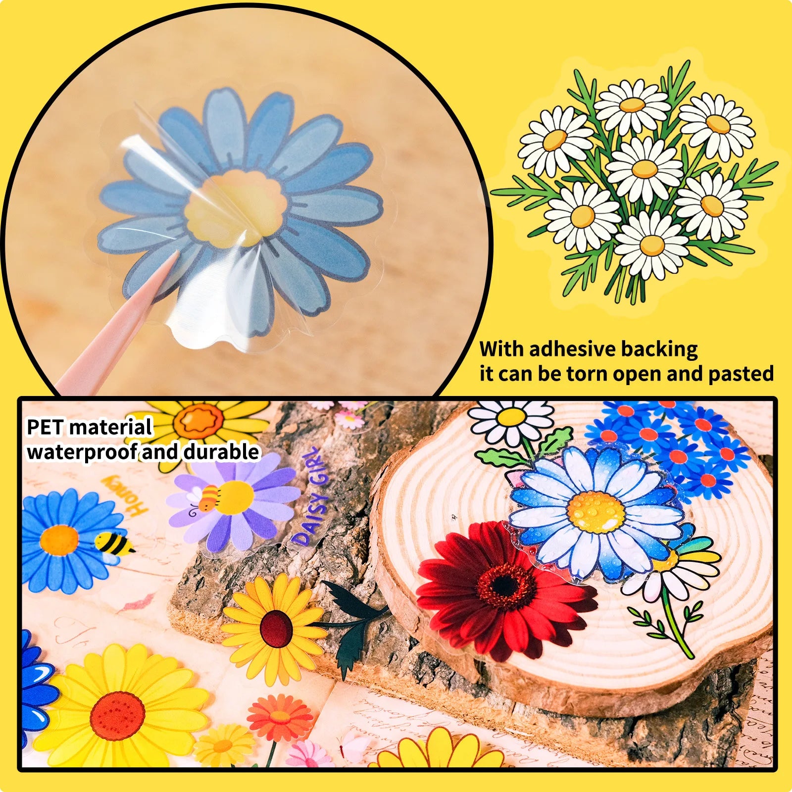 56/112PCS Colorful Daisy Transparent PET Stickers High Beauty Artistic Phone Decorative Notebook Stationery Stickers