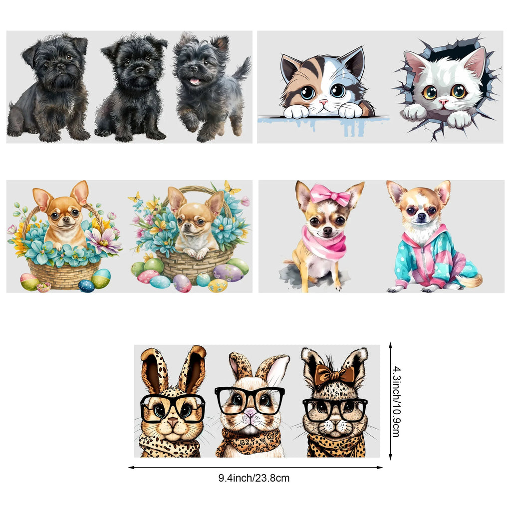5 Sheets Animal UV DTF Cup Stickers, Glass DTF Transfer Stickers, Waterproof Funny Chick Rub Transfer Paper for 16 oz Glass,Mugs