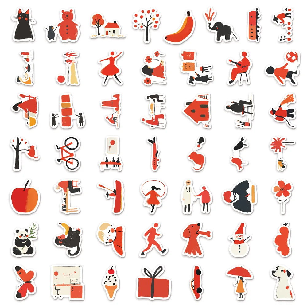 50PCS Cartoon Red Minimalist Style Decoration DIY Creative Phone Case Laptop Cup Speaker Toy Sticker