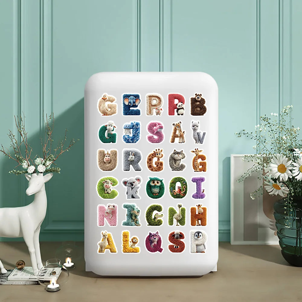 50-Pack Cartoon Animal Alphabet Graffiti Stickers DIY Phone Case Luggage Decoration Waterproof Student Stationery Stickers