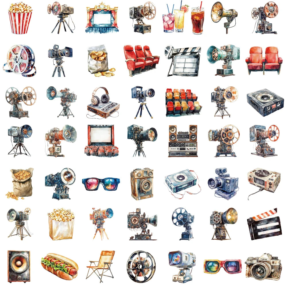 50/100Pcs Movie Projector Stickers Bicycle Coffee Harajuku Coffee Room Waterproof Stationary Laptop Luggage Skateboard Decals