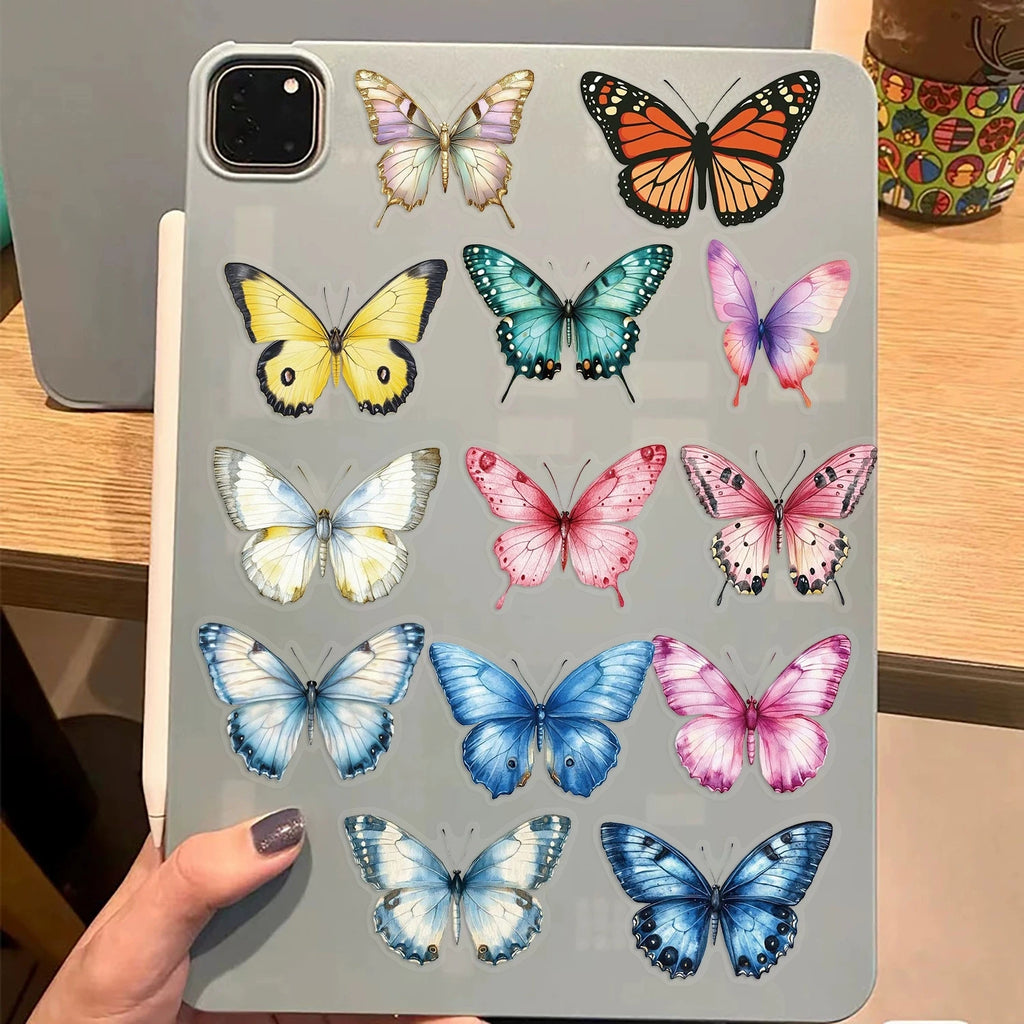 Variety 50PCS Cartoon Color Butterfly Sticker Pack Waterproof Transparent PET Decorative Guitar Notebook Stationery Stickers