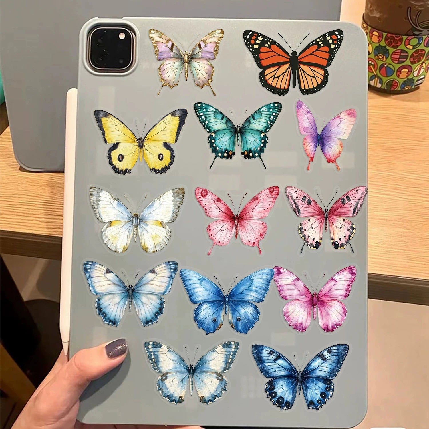 Variety 50PCS Cartoon Color Butterfly Sticker Pack Waterproof Transparent PET Decorative Guitar Notebook Stationery Stickers