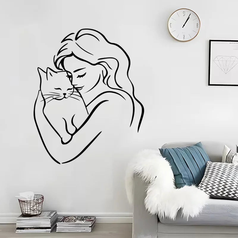 One Piece of PVC Stylish Wall Stickers for Lovers, Featuring The Silhouette of a Woman Holding a , Suitable for Decorating Walls