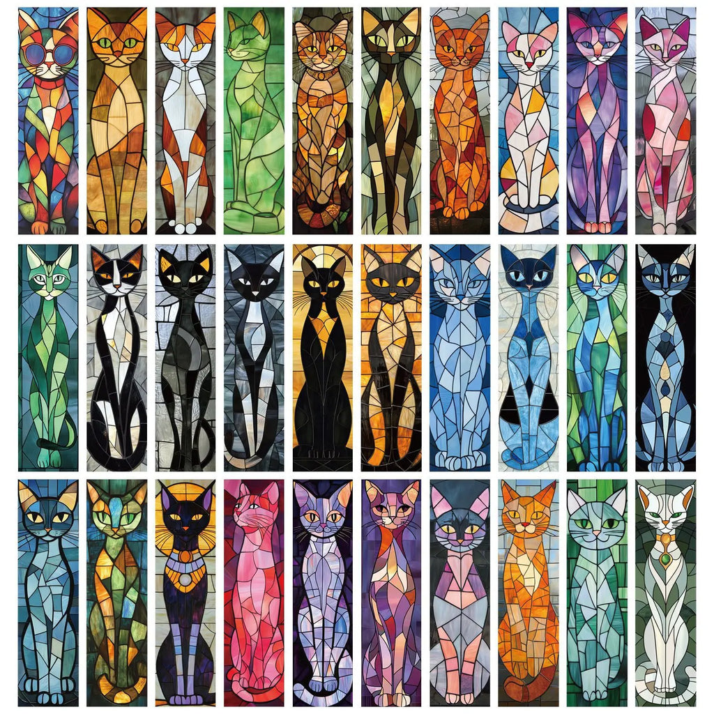 30 Pcs Color Block Cat Bookmark Series Handheld Art Creative Materials ins Reading Paper Bookmarks DIY