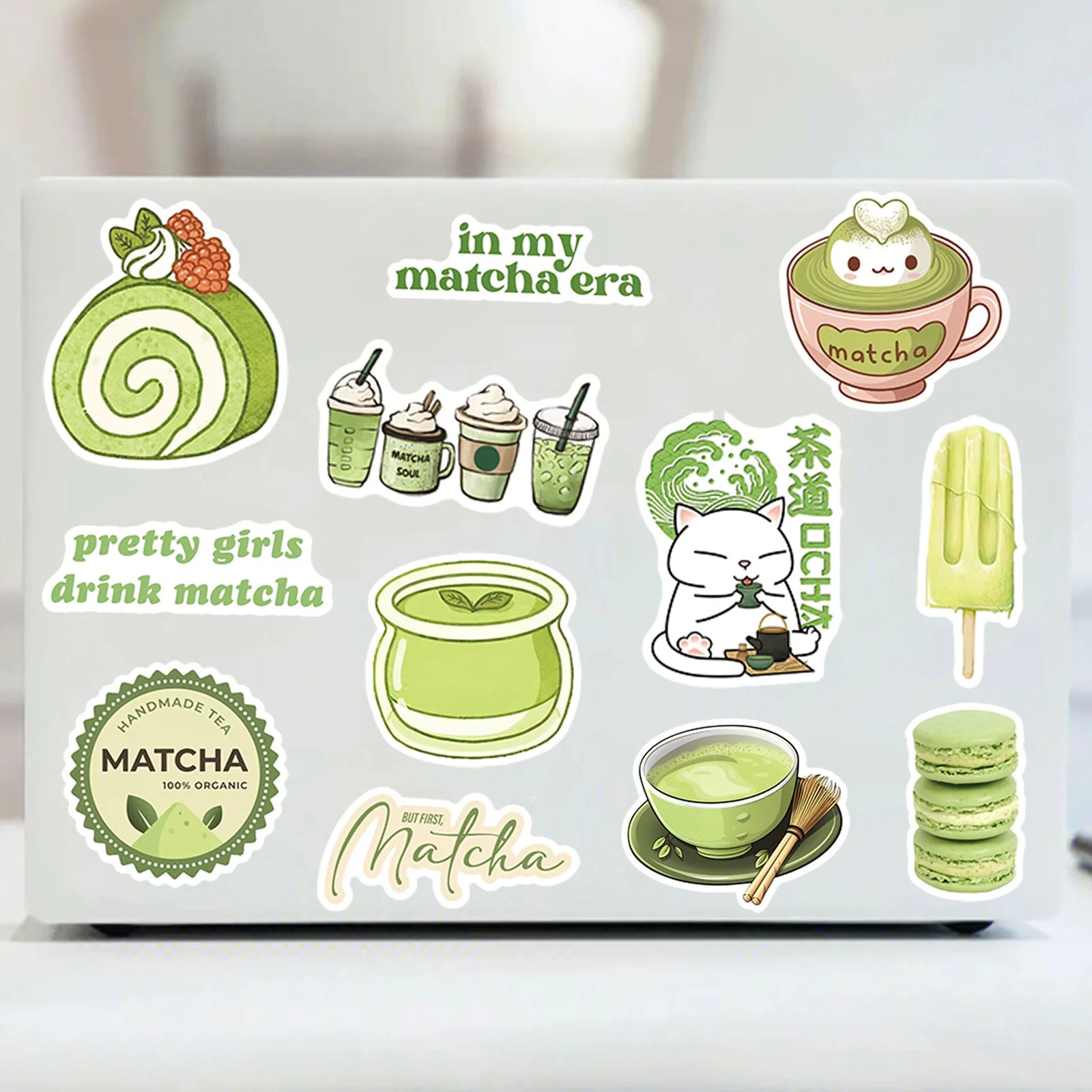 50/100Pcs Green Coffee Cake Fresh Style Stickers DIY for Notebook Skate Phone Helmet Album Fridge Removable Fade Resistant Decal