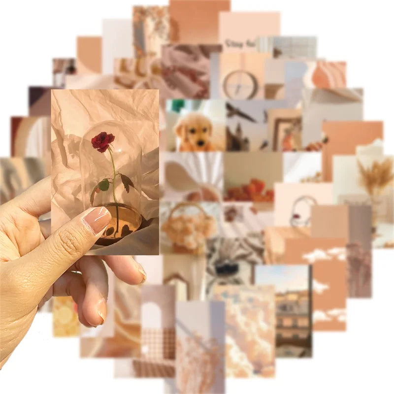 10/30/52PCS Gentle Beige Colorful PVC Sticky Sticker Aesthetic DIY Stationery Decoration Scrapbooking School Supplies for Kids