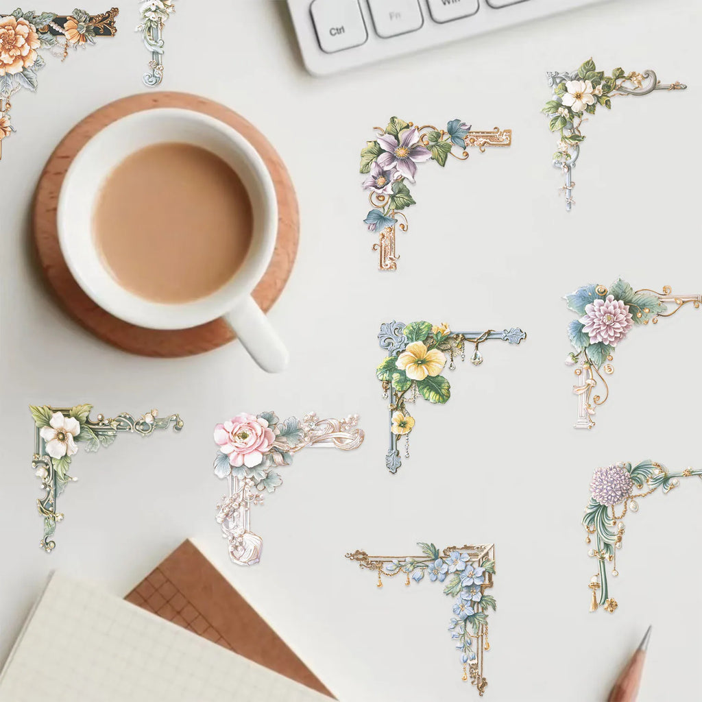 50/100 PCS Transparent PET Cartoon Flower Picture Frame Sticker Pack Waterproof Decorative Guitar Notebook Stickers