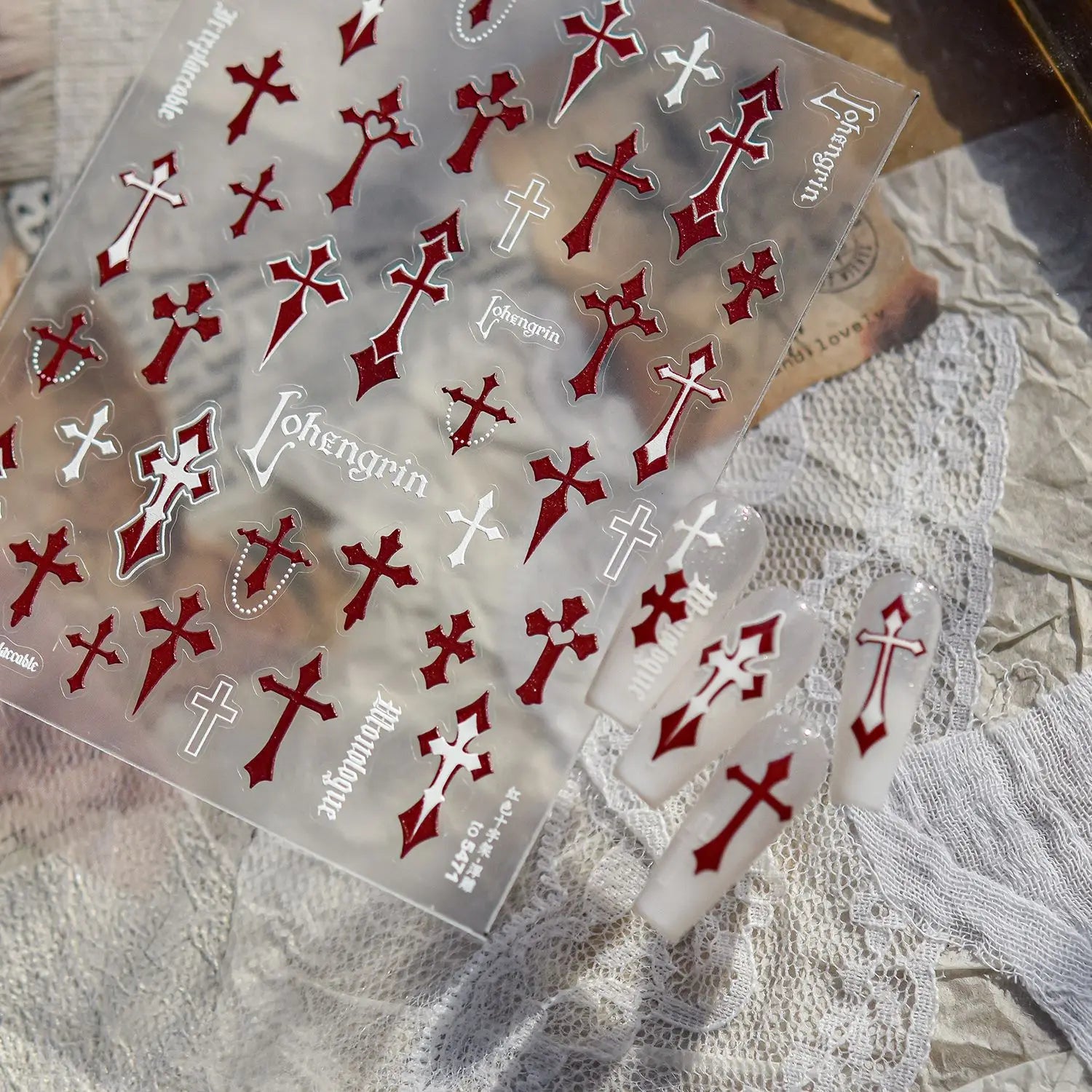 Red Cross Nail Decorations Stickers 5D Embossed Nail Art Stickers Choic Cross With Love Adhesive Manicure Accessories Decals DIY