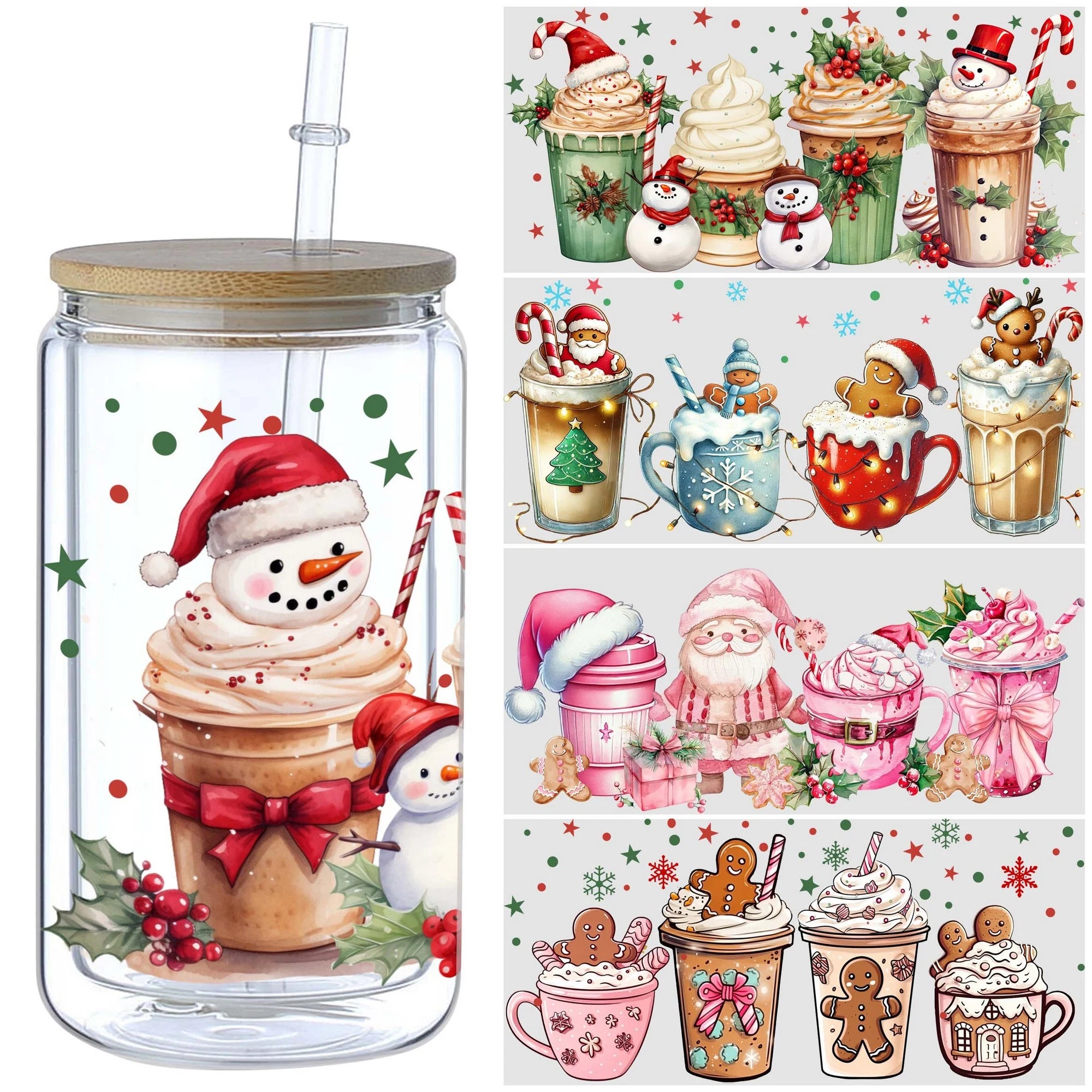 5 sheets Christmas UV DTF cup stickers, DTF transfer stickers, waterproof wipe transfer paper for 16oz glass, mug, furniture