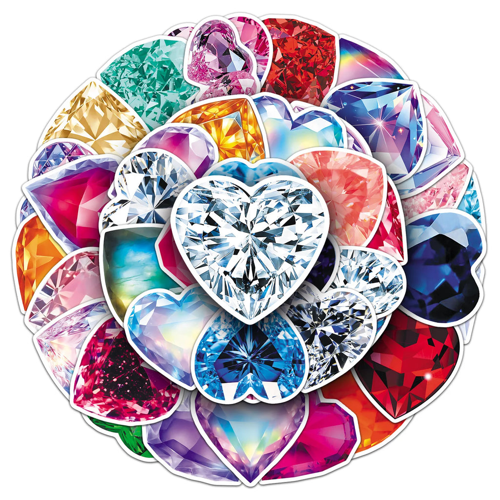 50/100PCS Sparkling Heart Stickers Love Diamond Shape Colorful Cool Decoration Phone Case Notebook Water Cup DIY Stickers