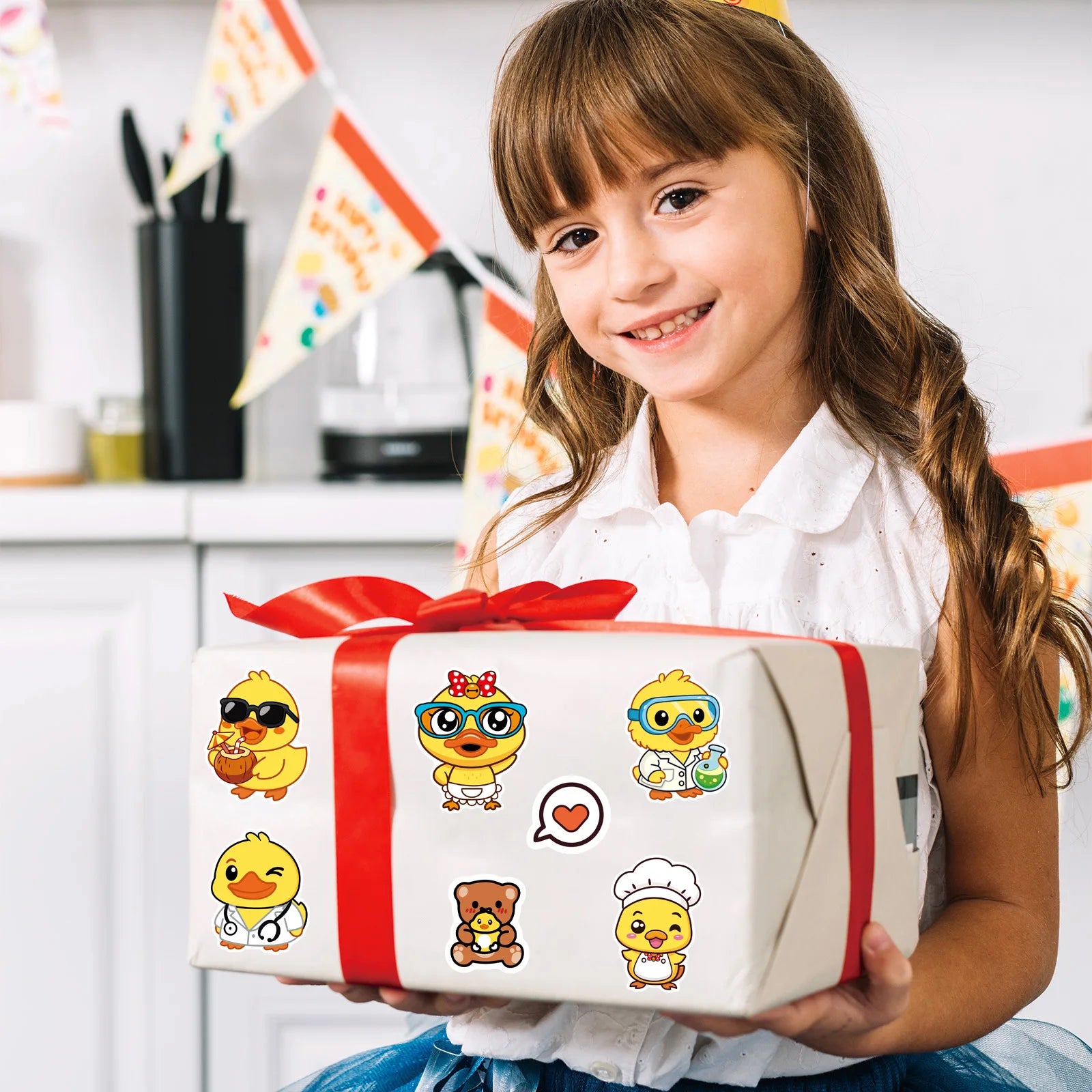 8/16 Pcs Yellow Duckling Puzzle Make A Face Cute Stickers for Cup Phone Laptop Notebook Piano Fridge Waterproof Decals