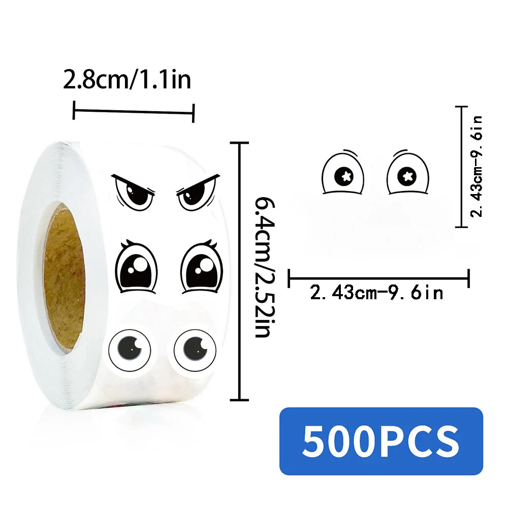 500Pcs/roll Kawaii Small Expression Eyes Cartoon Stickers Cute Gaze Phone Cafe Aesthetic Streetwear Graffiti Bicycle Sticker