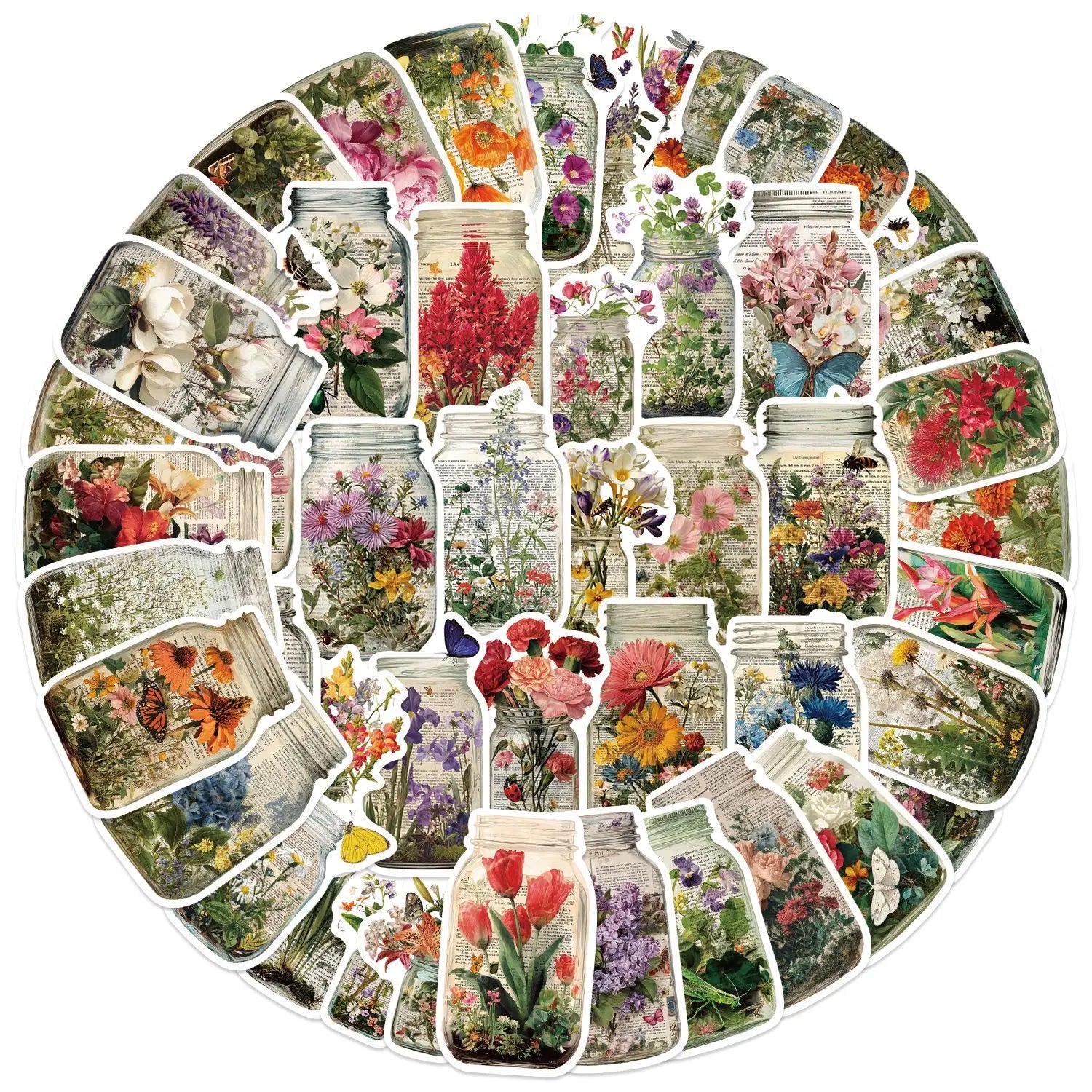 50/100Pcs Retro Flower Bottle Doodle Sticker School Stationery Notebook Decals Guitar Laptop Luggage DIY Waterproof Stickers
