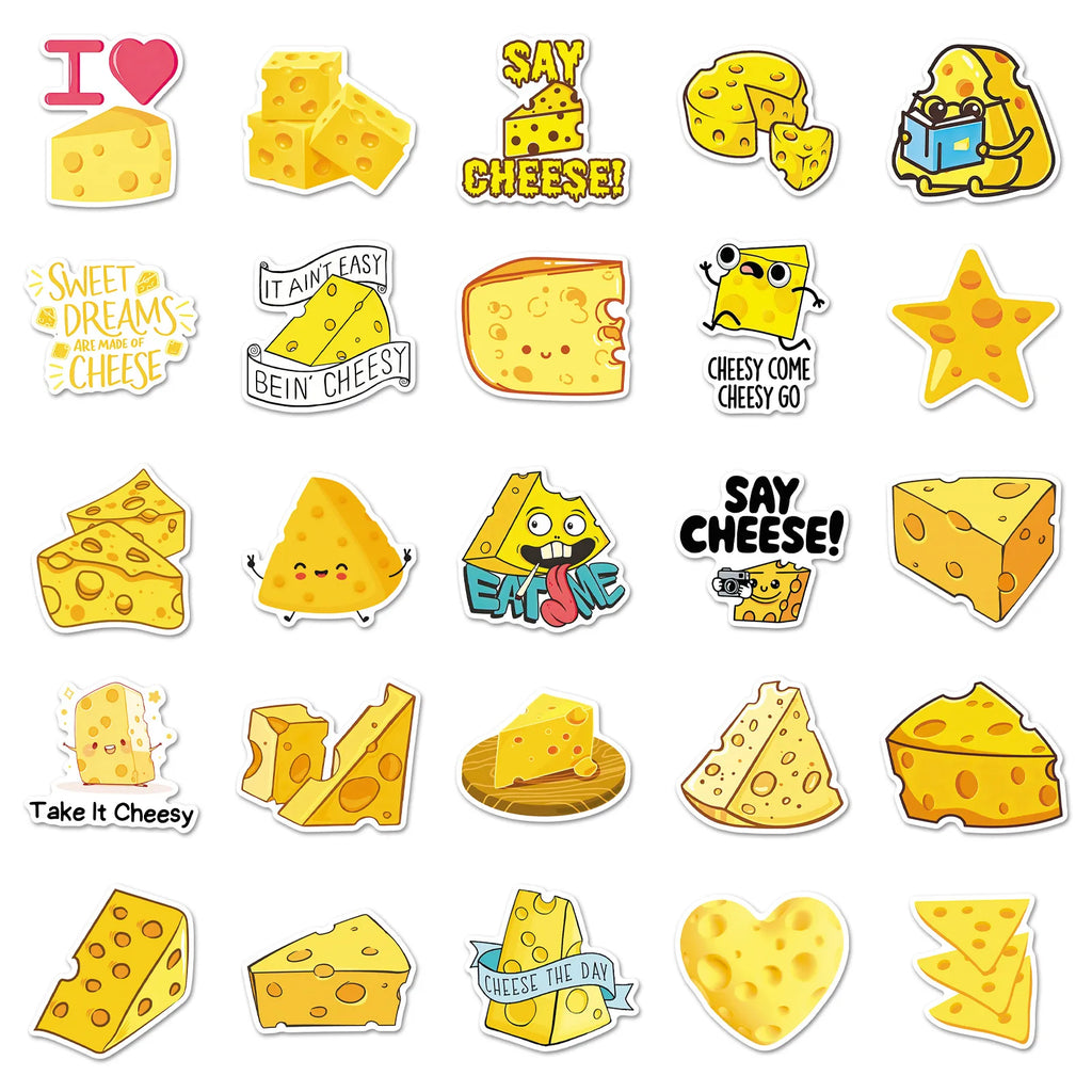 50/100PCS Cartoon Cheese Stickers Food Graffiti Decoration Notebook Water Bottles Storage Box Stationery Stickers
