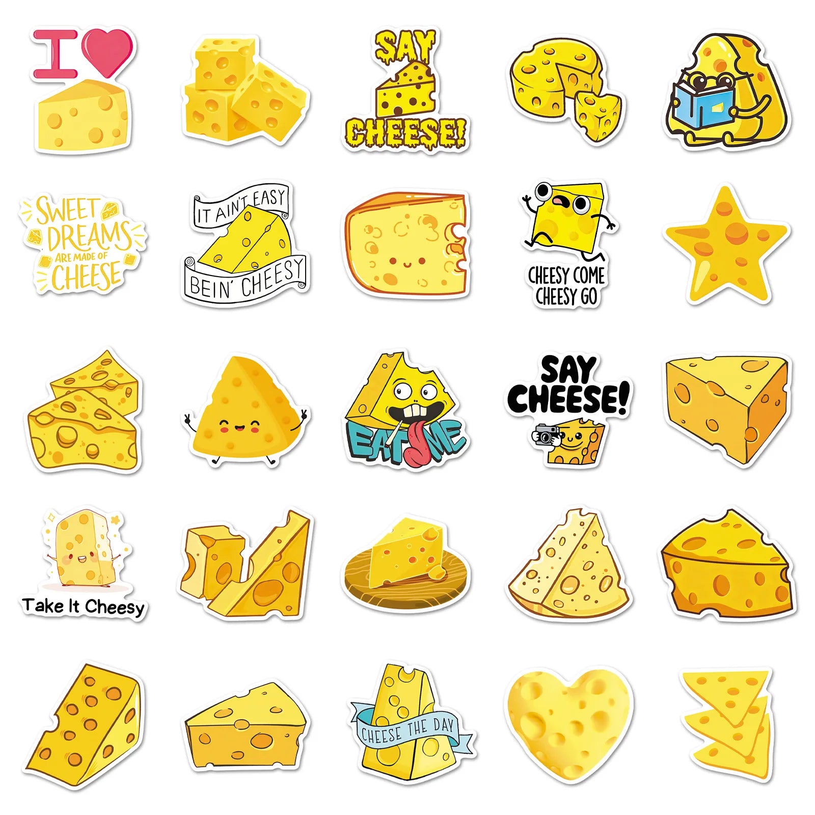 50/100PCS Cartoon Cheese Stickers Food Graffiti Decoration Notebook Water Bottles Storage Box Stationery Stickers