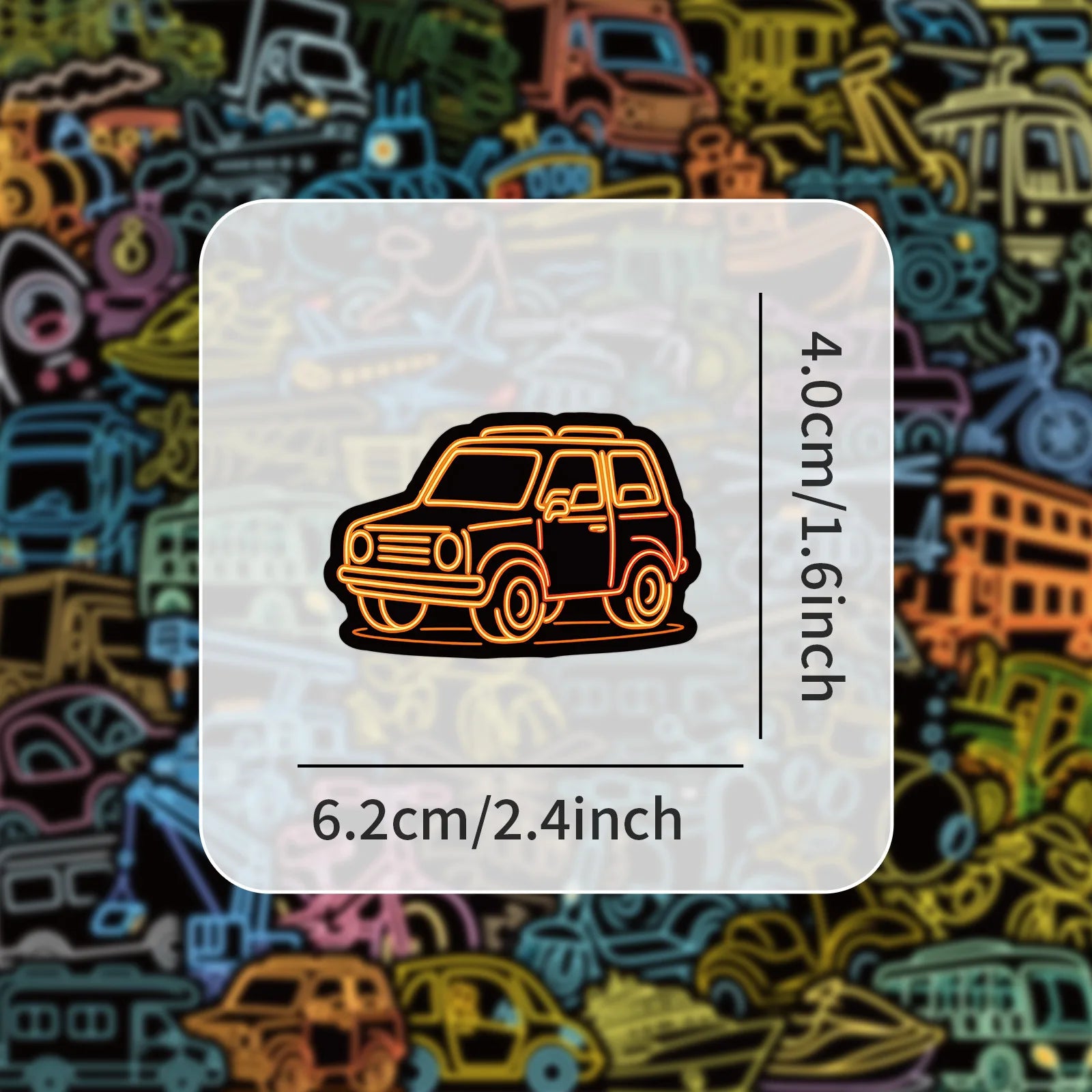 50/100 Pcs Neon Vehicle Cartoon Car Airplane Series Stickers for Helmet Skateboard Cup Laptop Phone Stationery Box Decals