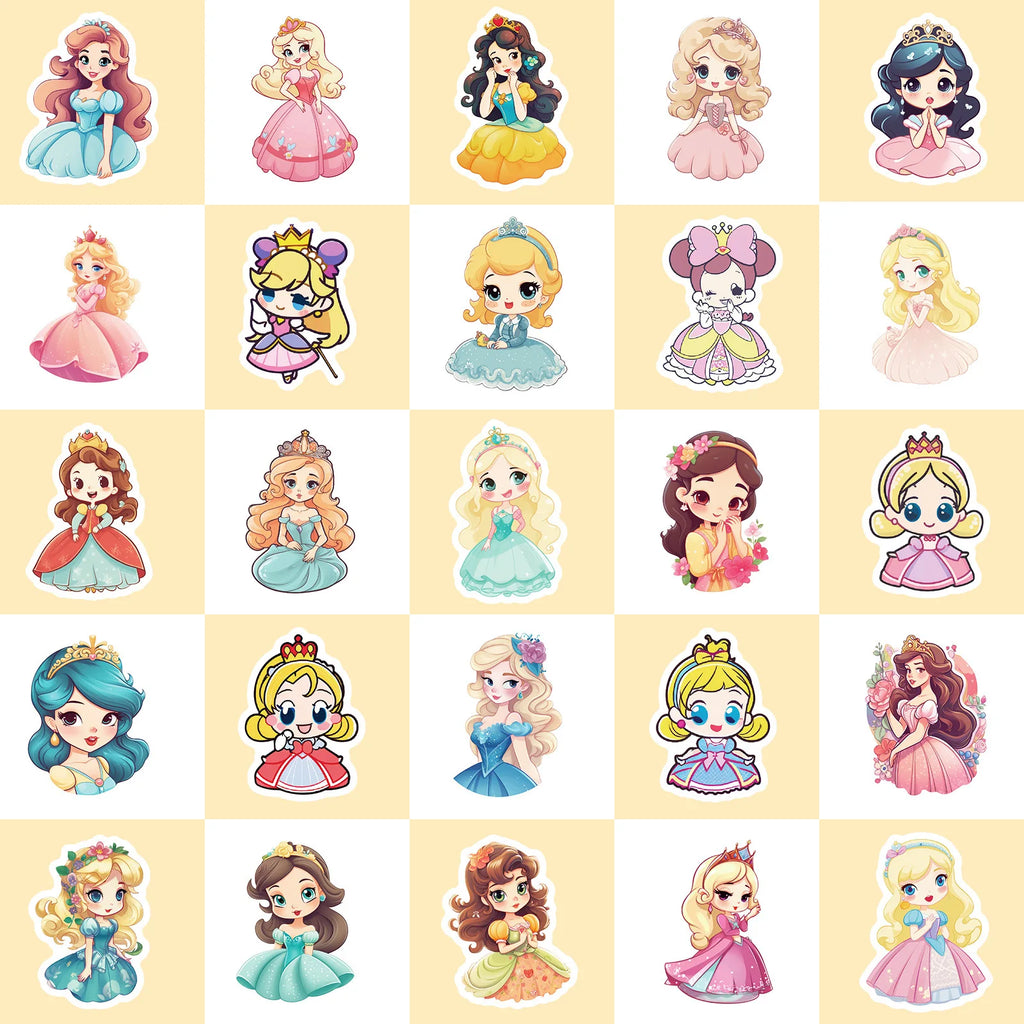 50 PCS Cartoon Dresses Girl Princess Stickers, Kindergarten Children's Toys Doodle Princess Stickers