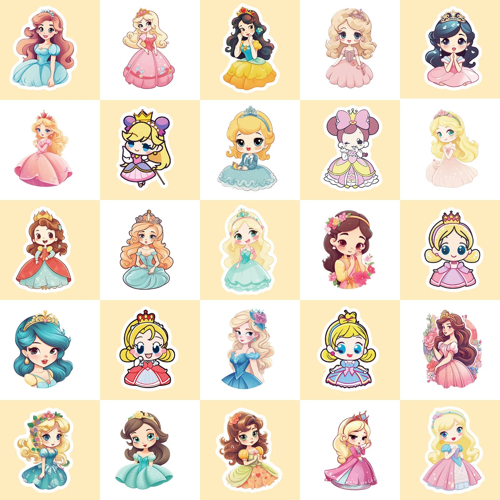 50 PCS Cartoon Dresses Girl Princess Stickers, Kindergarten Children's Toys Doodle Princess Stickers