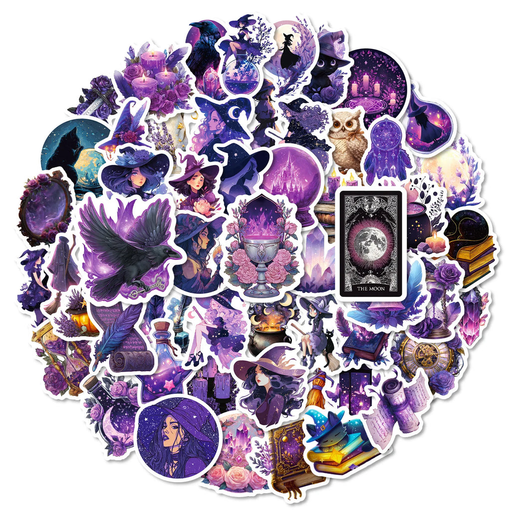 56/112 Pcs New Purple Mystic Witch Doodle Stickers No Repeat for Trendy Decor Helmet Stationery Box Notebook Suitcase Phone