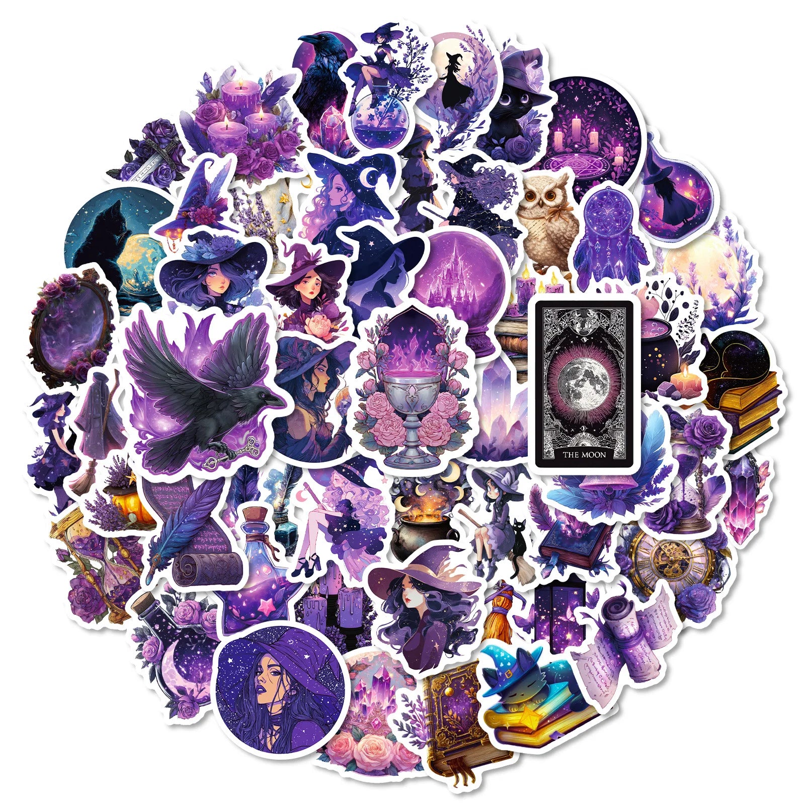 56/112 Pcs New Purple Mystic Witch Doodle Stickers No Repeat for Trendy Decor Helmet Stationery Box Notebook Suitcase Phone