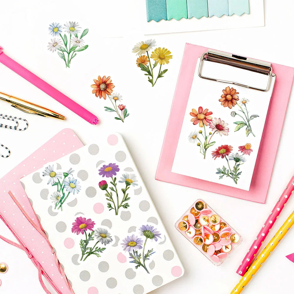 500PCS Daisy wildflowers Roll Stickers Colorful Cartoon Painted Flowers Scrapbooking Coffee Phone Art Picture Luggage Sticker